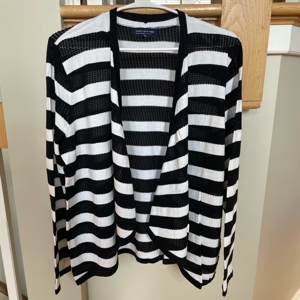 Light Black and White Striped Cardigan 1X